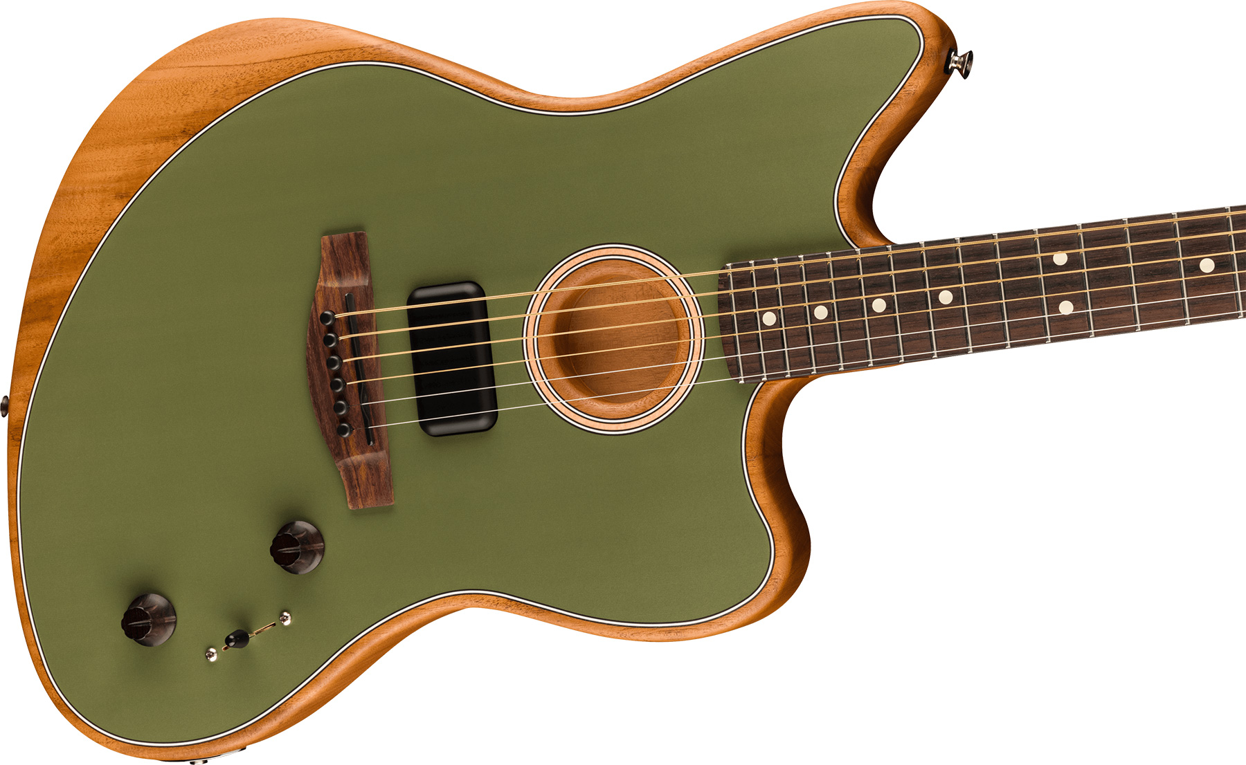 Fender Acoustasonic Jazzmaster Player Mex Epicea Acajou Rw - Antique Olive - Elektro-akoestische gitaar - Variation 2