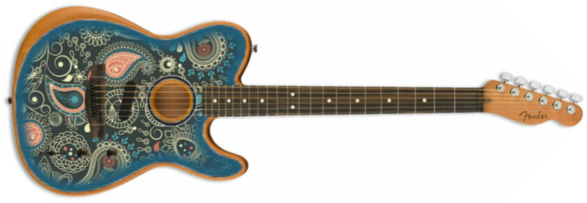 Fender American Acoustasonic Tele Fsr Ltd Epicea Acajou Rw - Blue Paisley - Westerngitaar & electro - Main picture