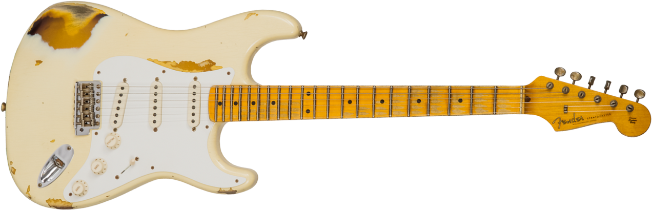 Fender Custom Shop Strat 1956 3s Trem Mn #cz550419 - Heavy Relic Vintage White Over Sunburst - Televorm elektrische gitaar - Main picture