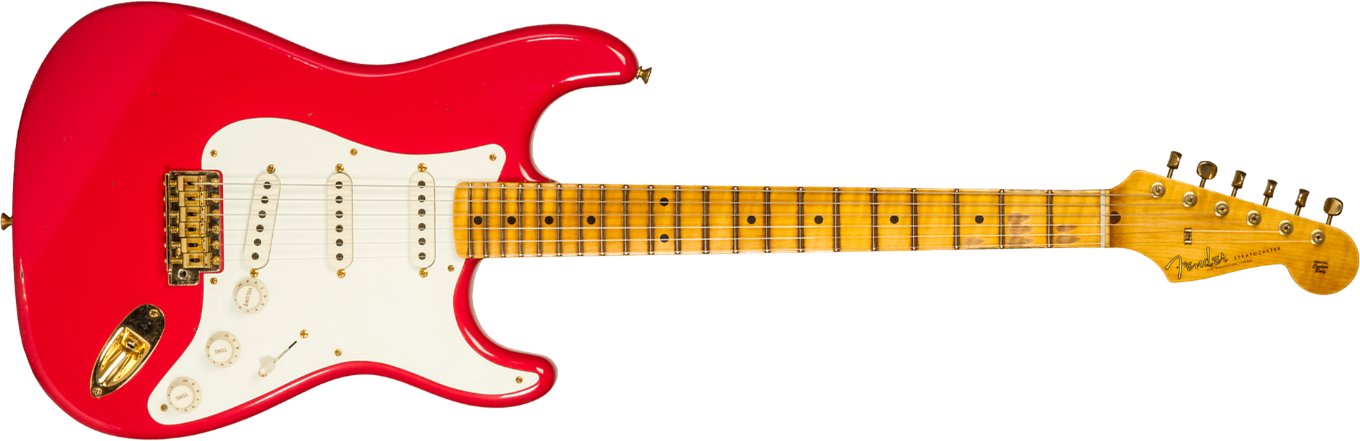 Fender Custom Shop Strat 1956 3s Trem Mn #r130433 - Journeyman Relic Fiesta Red - Elektrische gitaar in Str-vorm - Main picture