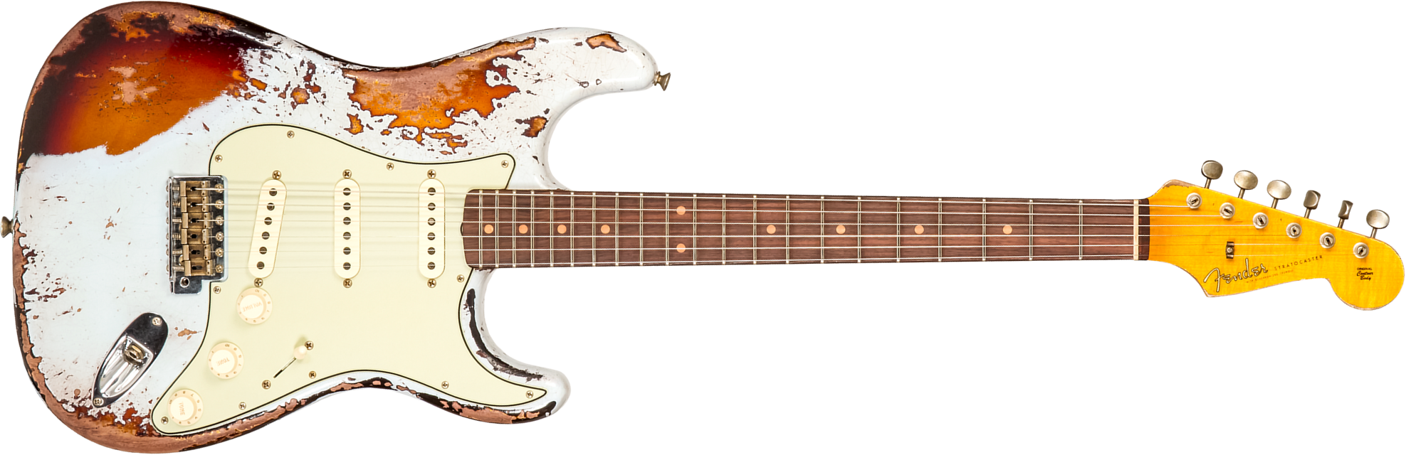 Fender Custom Shop Strat 1959 3s Trem Rw #cz576124 - Super Heavy Relic Sonic Blue O. Chocolate Sunburst - Elektrische gitaar in Str-vorm - Main pictur