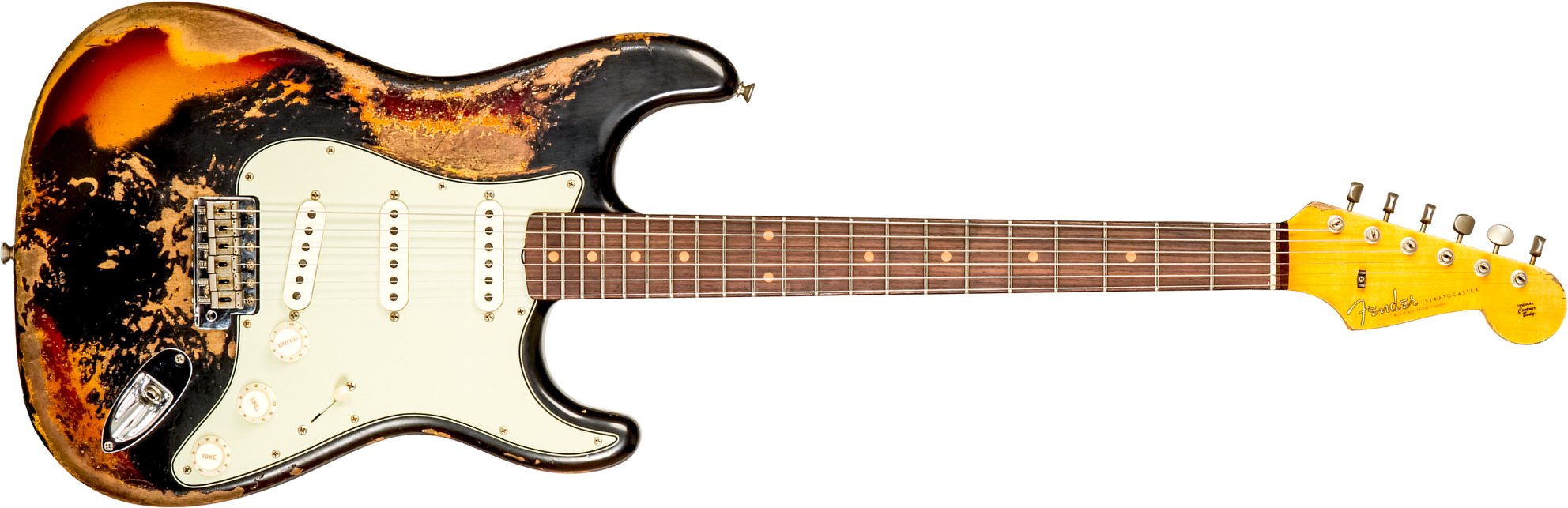 Fender Custom Shop Strat 1959 3s Trem Rw #cz576154 - Super Heavy Relic Black O. 3-color Sunburst - Elektrische gitaar in Str-vorm - Main picture