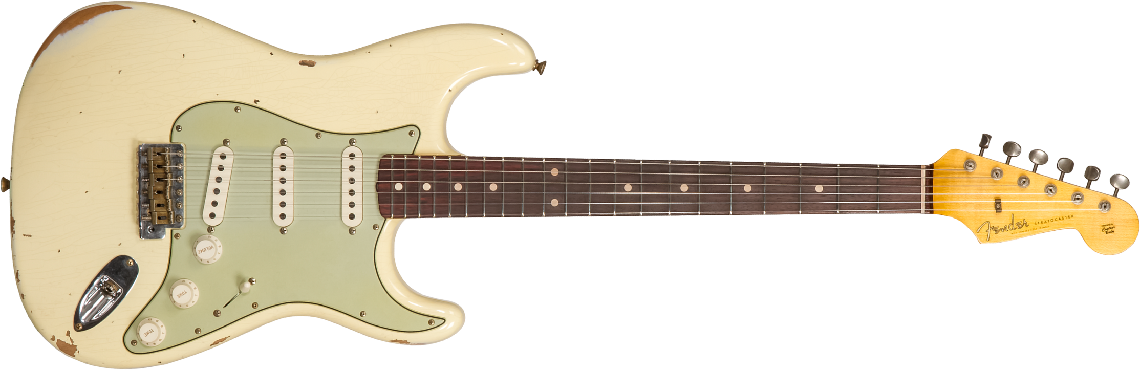 Fender Custom Shop Strat 1959 3s Trem Rw #r117393 - Relic Aged Vintage White - Elektrische gitaar in Str-vorm - Main picture