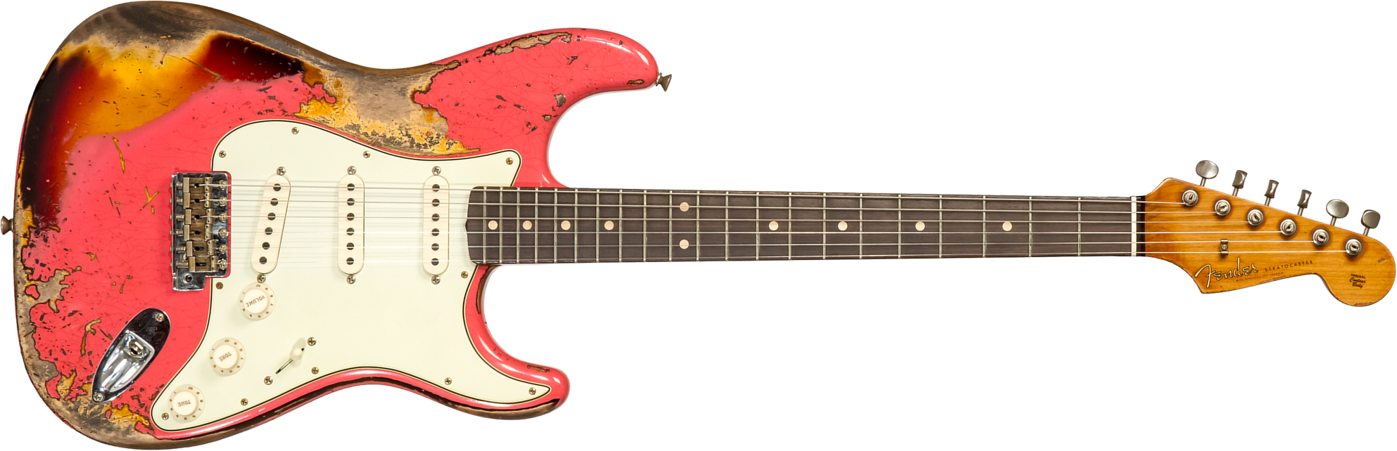 Fender Custom Shop Strat 1960/63 3s Trem Rw #cz566764 - Super Heavy Relic Fiesta Red Ov. 3-color Sunburst - Elektrische gitaar in Str-vorm - Main pict
