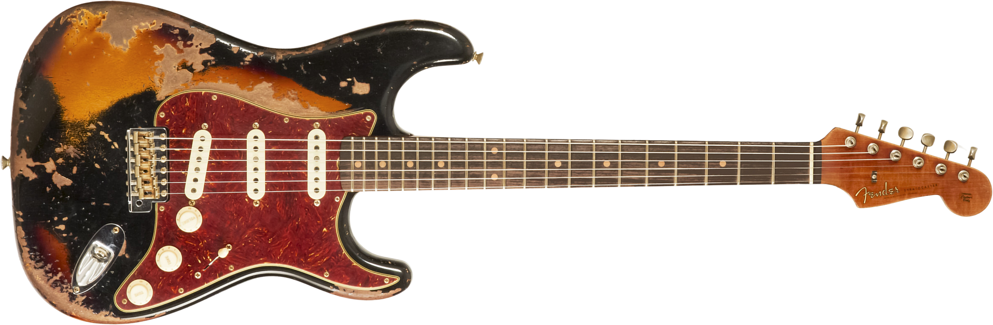 Fender Custom Shop Strat 1960 Roasted 3s Trem Rw #cz581166 - Super Heavy Relic Black O. 2-color Sunburst - Elektrische gitaar in Strat vorm - Main pic