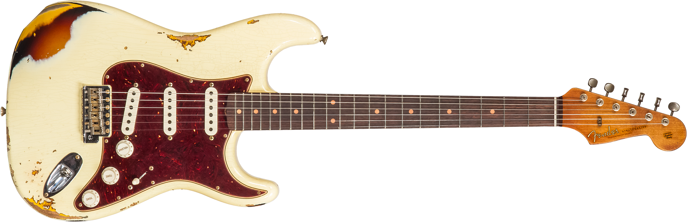 Fender Custom Shop Strat 1961 3s Trem Rw #cz563376 - Heavy Relic Vintage White/3-color Sunburst - Elektrische gitaar in Str-vorm - Main picture