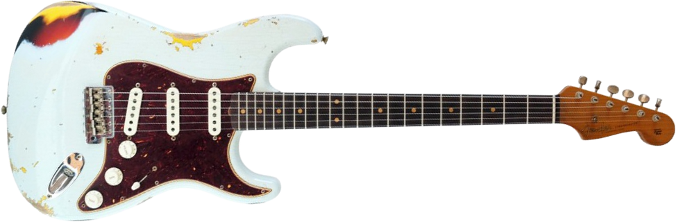 Fender Custom Shop Strat 1961 3s Trem Rw #cz580999 - Heavy Relic Sonic Blue O. 3-color Sunburst - Elektrische gitaar in Strat vorm - Main picture