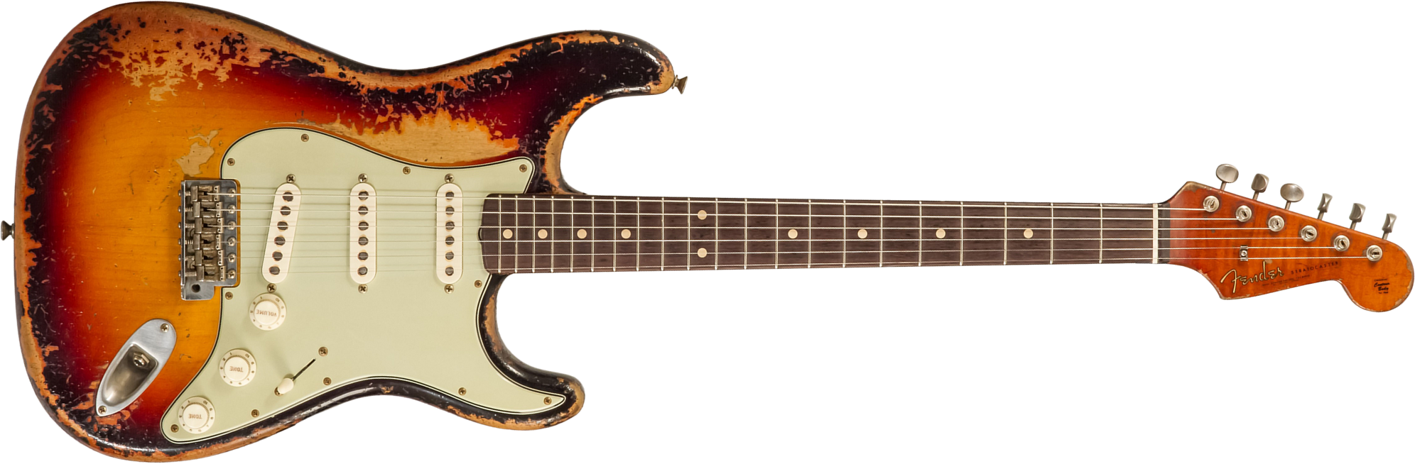 Fender Custom Shop Strat 1961 Masterbuilt D.wilson 3s Trem Rw #cz552177 - Heavy Relic 3-color Sunburst - Elektrische gitaar in Strat vorm - Main pictu
