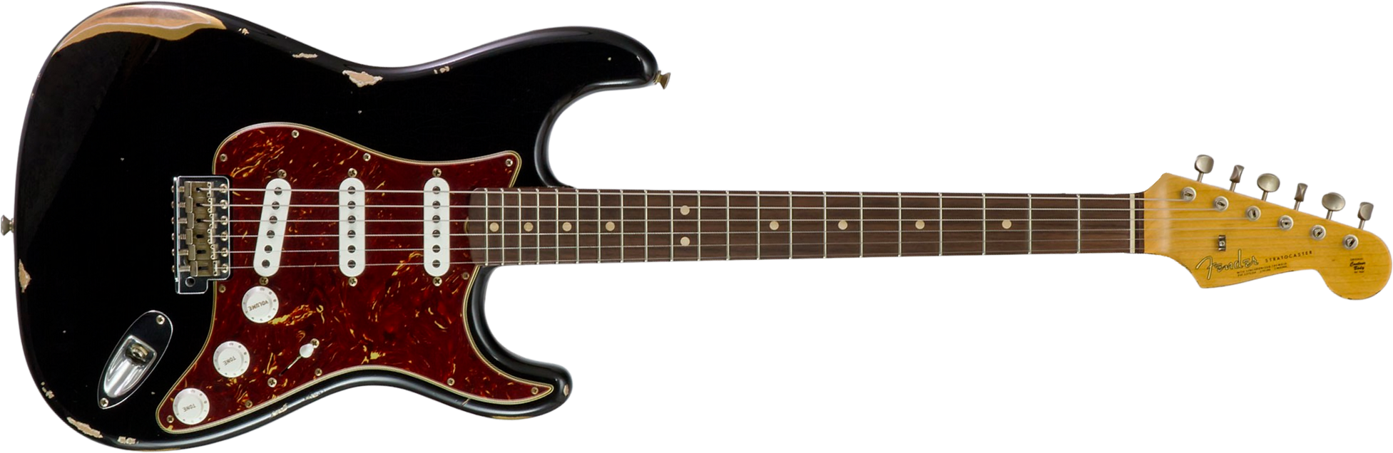 Fender Custom Shop Strat 1963 3s Trem Rw #r143861 - Relic Black O. Hle Gold - Elektrische gitaar in Strat vorm - Main picture