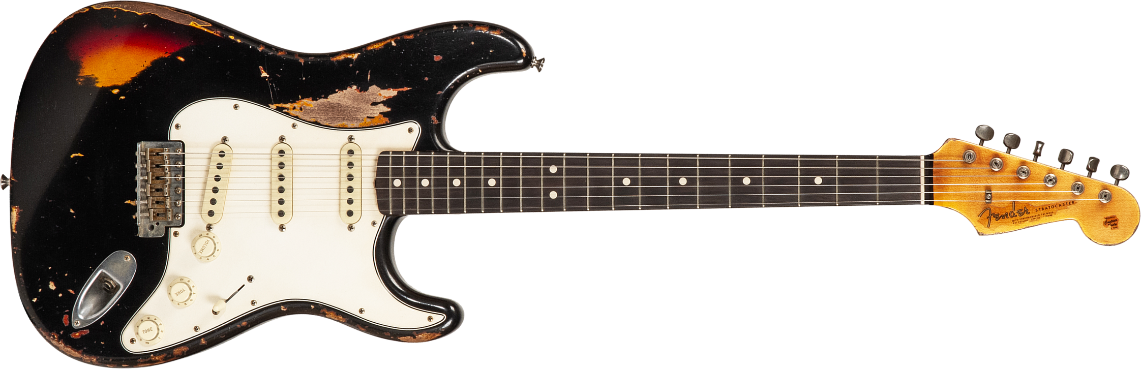 Fender Custom Shop Strat 1963 Masterbuilt K.mcmillin 3s Trem Rw #r127357 - Heavy Relic Black Ov. 3-color Sunburst - Elektrische gitaar in Str-vorm - M