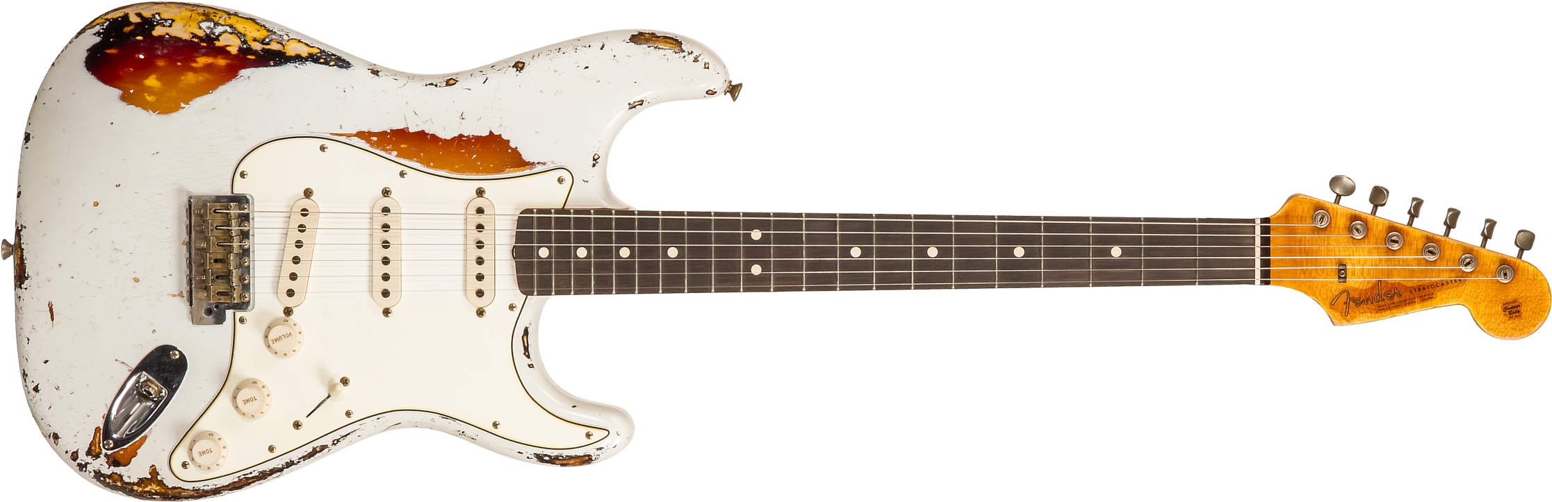 Fender Custom Shop Strat 1963 Masterbuilt K.mcmillin Bla #r117544 - Ultimate Relic Olympic White/3-color Sunburst - Elektrische gitaar in Str-vorm - M