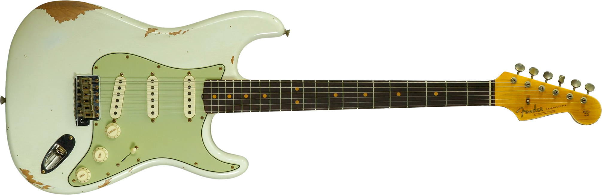 Fender Custom Shop Strat 1964 L-series 3s Trem Rw #l11710 - Heavy Relic Olympic White - Elektrische gitaar in Strat vorm - Main picture