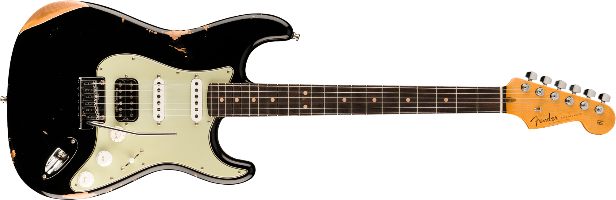 Fender Custom Shop Strat Deluxe Hb S1 Hss Trem Rw - Relic Black - Elektrische gitaar in Strat vorm - Main picture