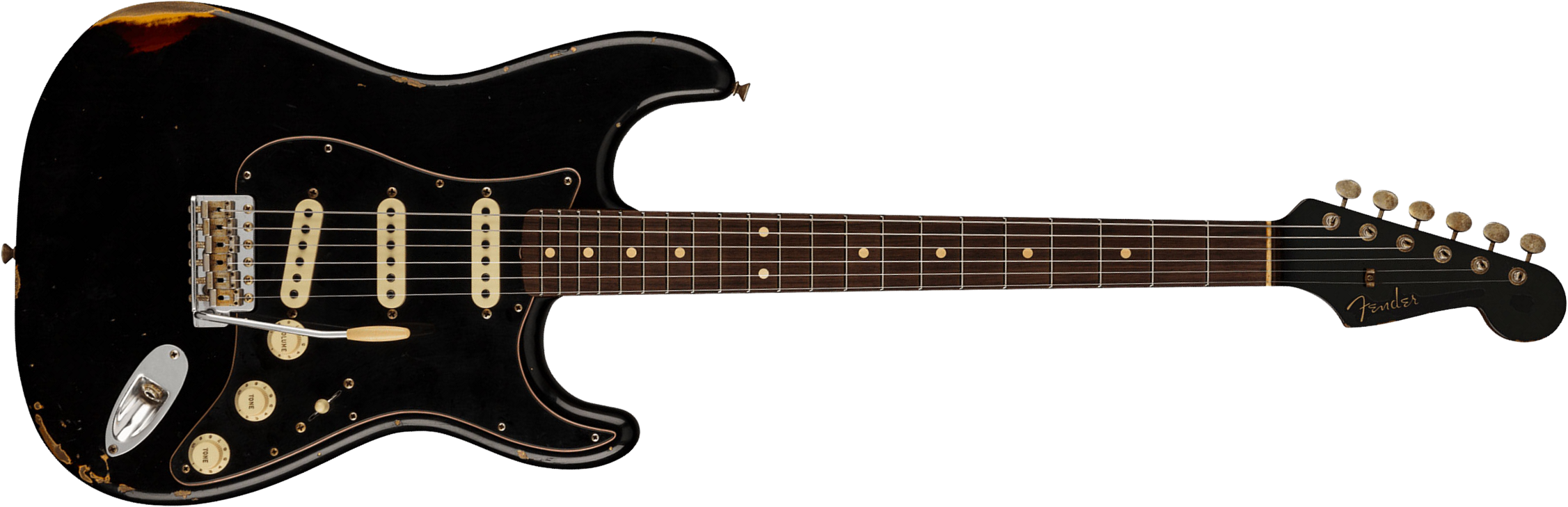 Fender Custom Shop Strat Dual Mag Ii Ltd Usa 3s Trem Rw - Relic Black Over 3-color Sunburst - Elektrische gitaar in Str-vorm - Main picture