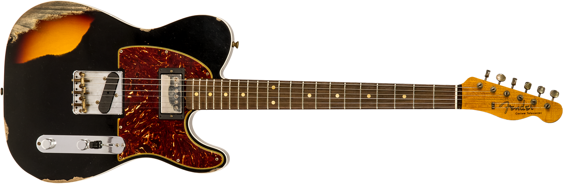 Fender Custom Shop Tele Custom 1960 Sh Ltd Hs Ht Rw #cz549784 - Heavy Relic Black Over 3-color Sunburst - Televorm elektrische gitaar - Main picture