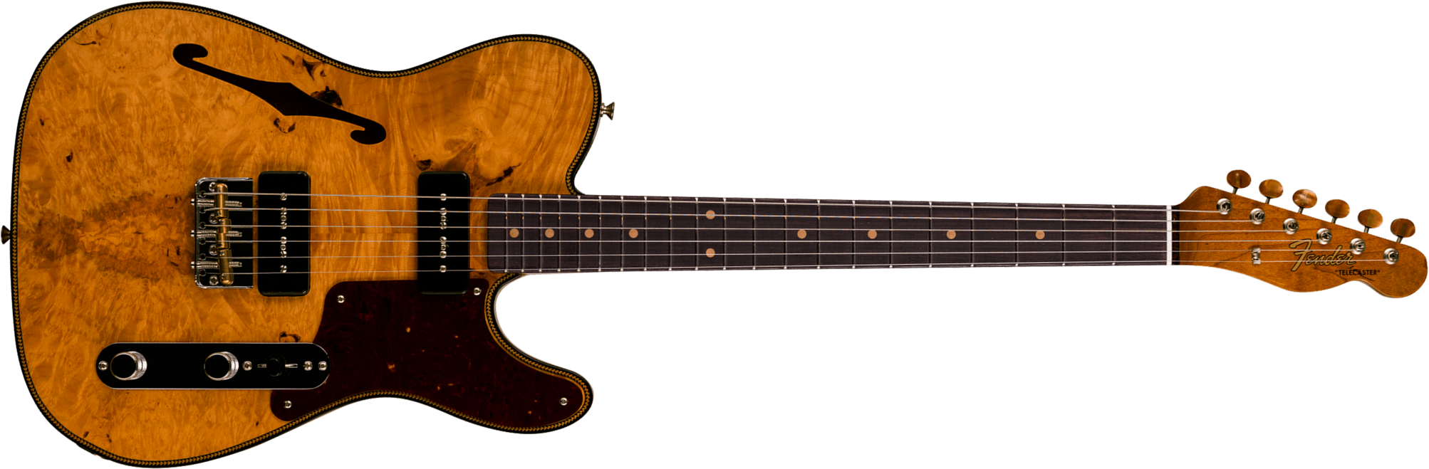 Fender Custom Shop Tele Thinline Dual P90 Maple Burl Artisan 2s Ht Rw - Nos Aged Natural - Semi hollow elektriche gitaar - Main picture