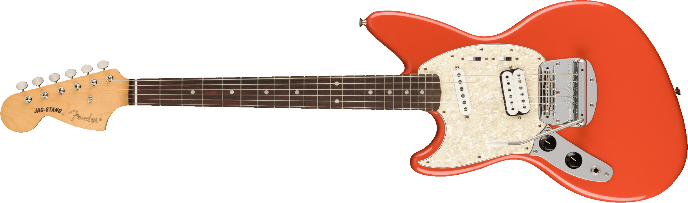 Fender Jag-stang Kurt Cobain Artist Gaucher Hs Trem Rw - Fiesta Red - Linkshandige elektrische gitaar - Main picture
