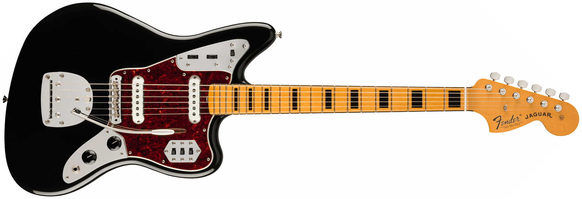 Fender Jaguar 70s Vintera 2 Mex 2s Trem Mn - Black - Retro-rock elektrische gitaar - Main picture