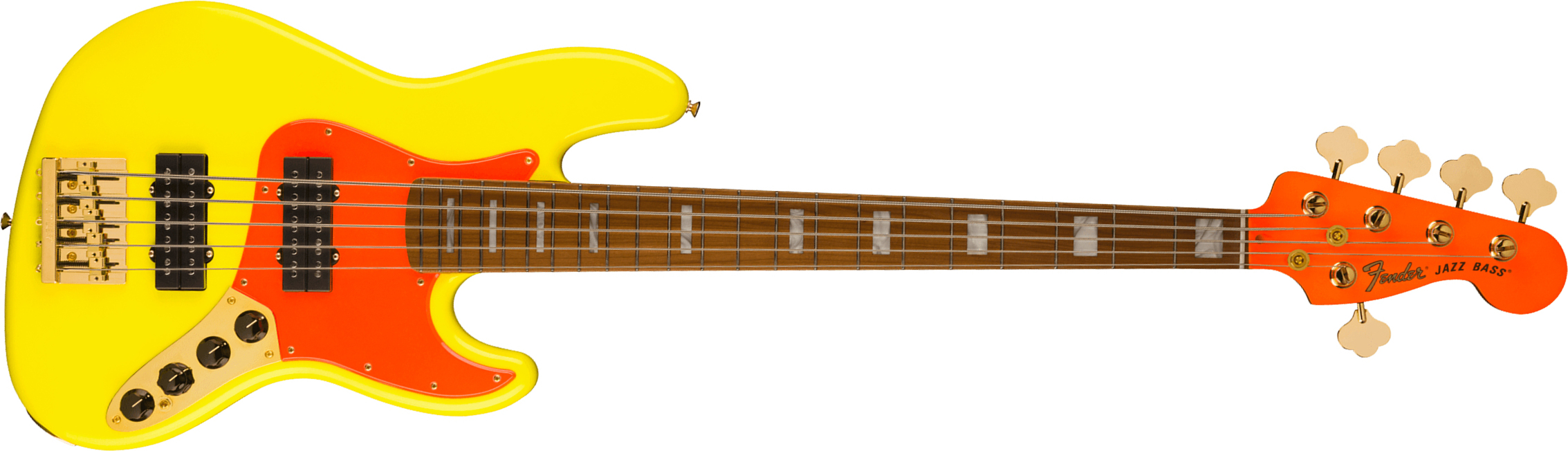 Fender Jazz Bass Mononeon V Mex Signature 5c Active Mn - Neon Yellow - Solid body elektrische bas - Main picture