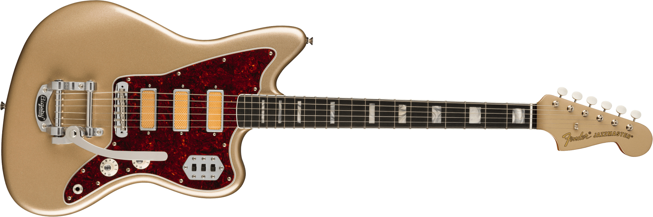 Fender Jazzmaster Gold Foil Ltd Mex 3mh Trem Bigsby Eb - Shoreline Gold - Retro-rock elektrische gitaar - Main picture