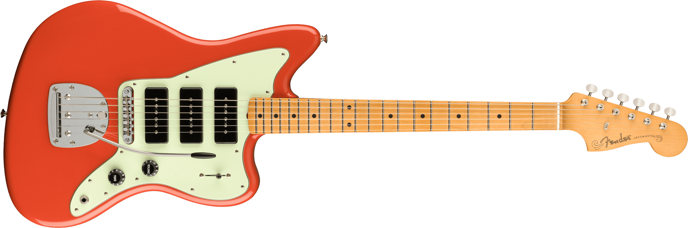 Fender Jazzmaster Noventa Mex Sss Mn +housse - Fiesta Red - Retro-rock elektrische gitaar - Main picture