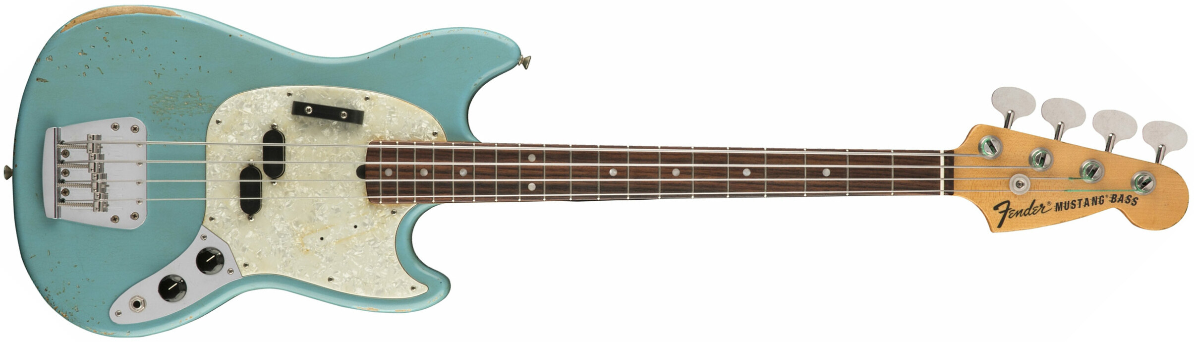 Fender Justin Meldal-johnsen Jmj Mustang Bass Road Worn Mex Rw - Faded Daphne Blue - Short scale elektrische bas - Main picture