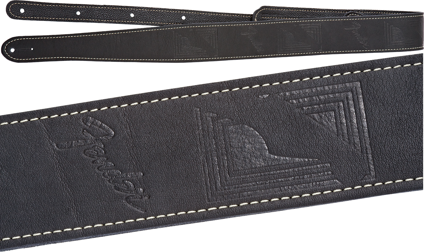 Fender Monogram Leather Strap Cuir Black - Gitaarriem - Main picture