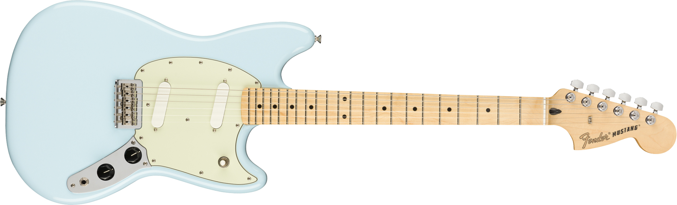 Fender Mustang Player Mex Ht Ss Mn - Surf Blue - Retro-rock elektrische gitaar - Main picture