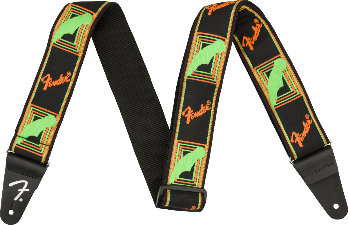 Fender Neon Monogrammed Guitar Strap Poly Green/orange - Gitaarriem - Main picture