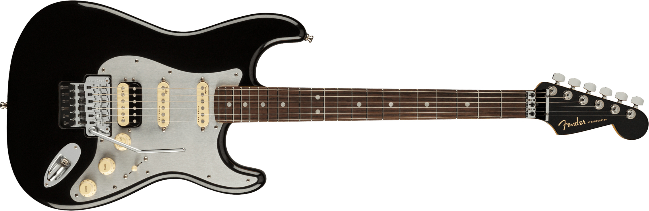 Fender Strat American Ultra Luxe Hss Floyd Rose Usa Fr Rw +etui - Mystic Black - Elektrische gitaar in Str-vorm - Main picture