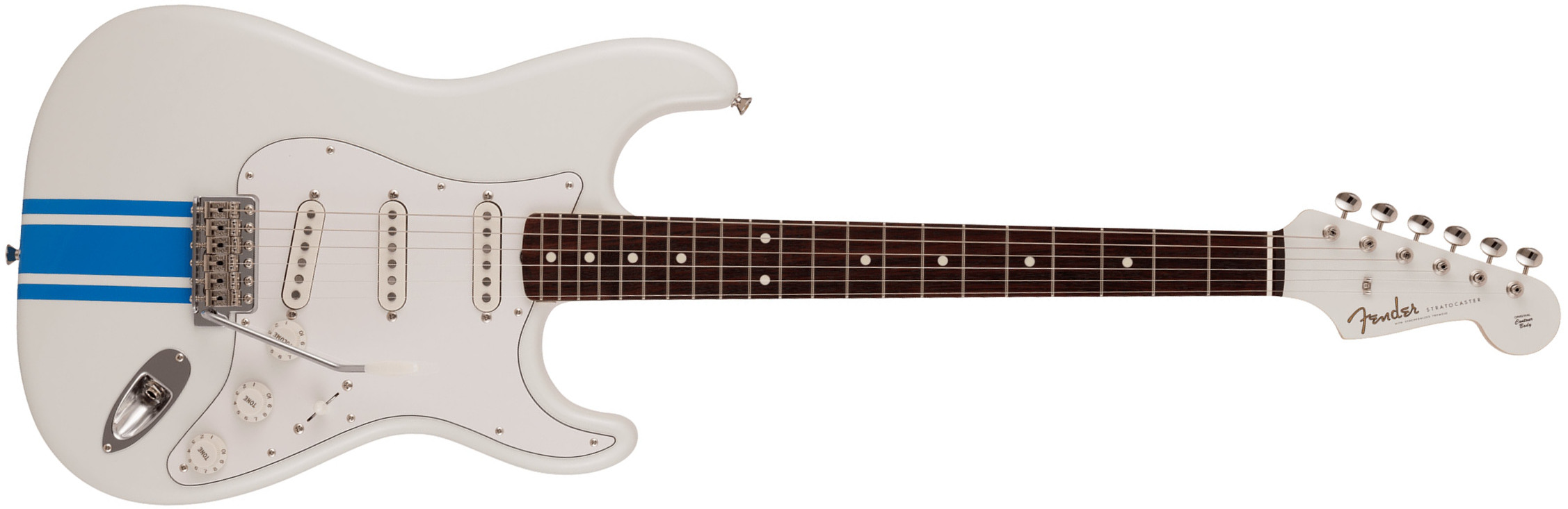 Fender Strat Traditional 60s Mij Jap 3s Trem Rw - Olympic White W/ Blue Competition Stripe - Elektrische gitaar in Str-vorm - Main picture