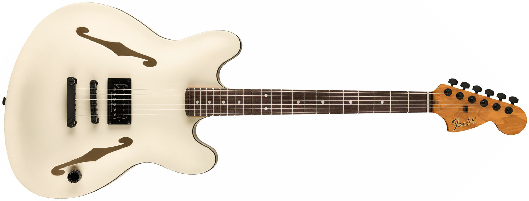 Fender Tom Delonge Starcaster Signature 1h Seymour Duncan Ht Rw - Satin Olympic White - Semi hollow elektriche gitaar - Main picture