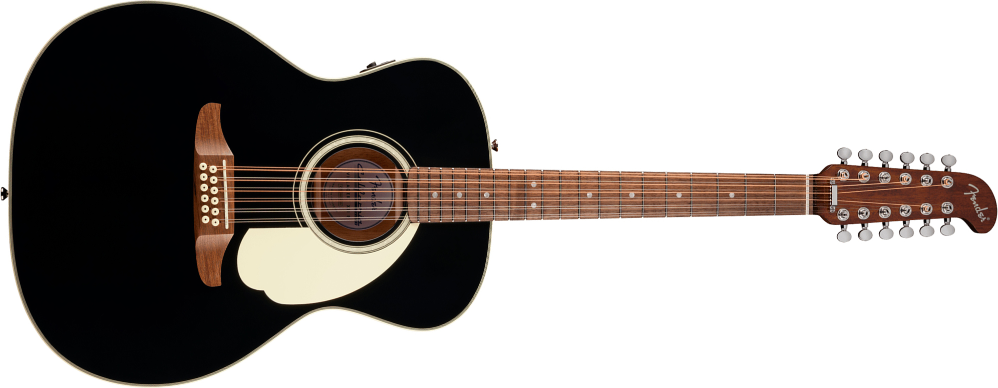 Fender Villager Deluxe E California Orchestra Om 12c Shsc Epicea Acajou Noy - Black - Folk gitaar - Main picture