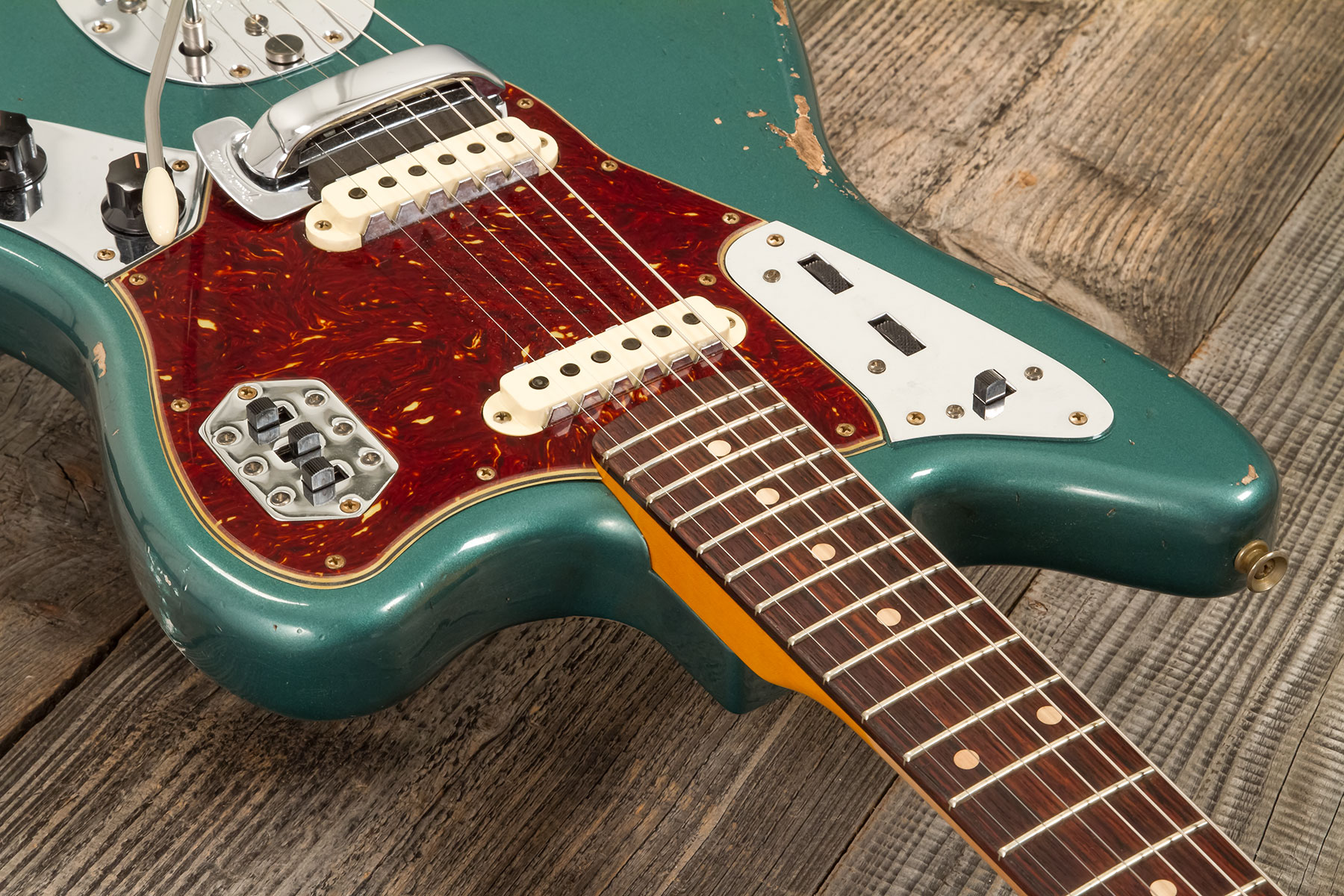 Fender Custom Shop Jaguar 1962 Shsc 2s Trem Rw #r138212 - Heavy Relic Sherwood Green Metallic - Retro-rock elektrische gitaar - Variation 4