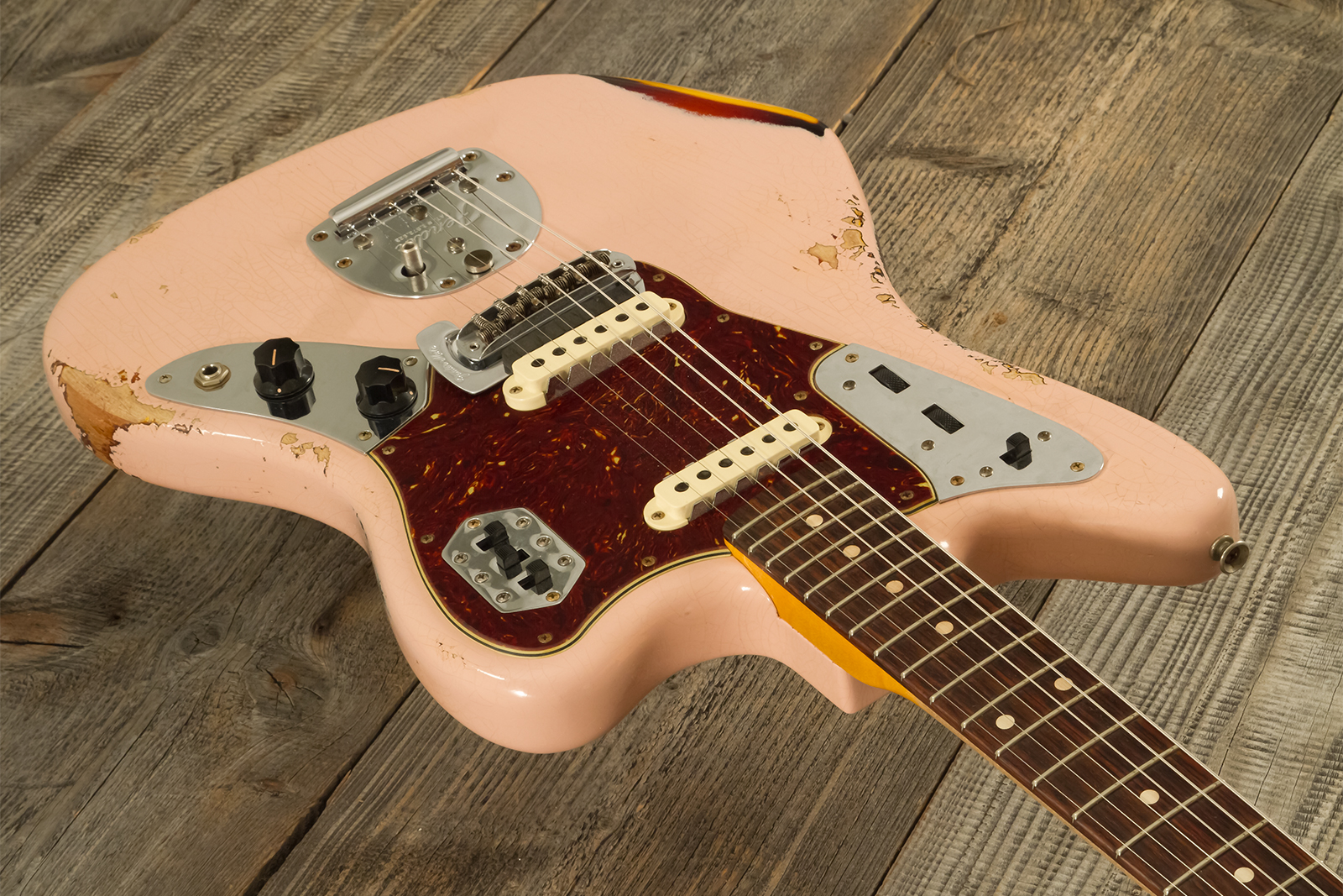 Fender Custom Shop Jaguar 1962 Shsc 2s Trem Rw #r141280 - Heavy Relic Shell Pink O. 3-color Sunburst - Retro-rock elektrische gitaar - Variation 2