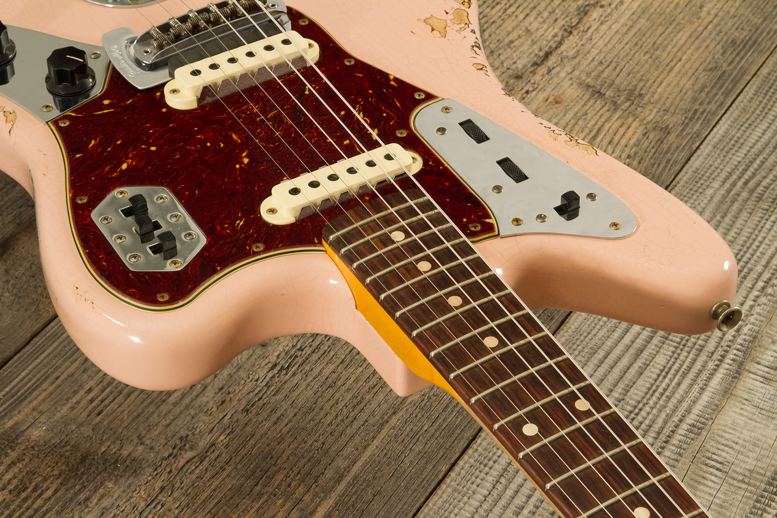 Fender Custom Shop Jaguar 1962 Shsc 2s Trem Rw #r141280 - Heavy Relic Shell Pink O. 3-color Sunburst - Retro-rock elektrische gitaar - Variation 5