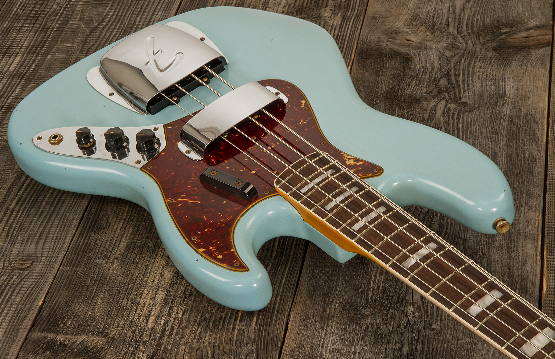 Fender Custom Shop Jazz Bass 1966 Rw #cz553892 - Journeyman Relic Daphne Blue - Solid body elektrische bas - Variation 1