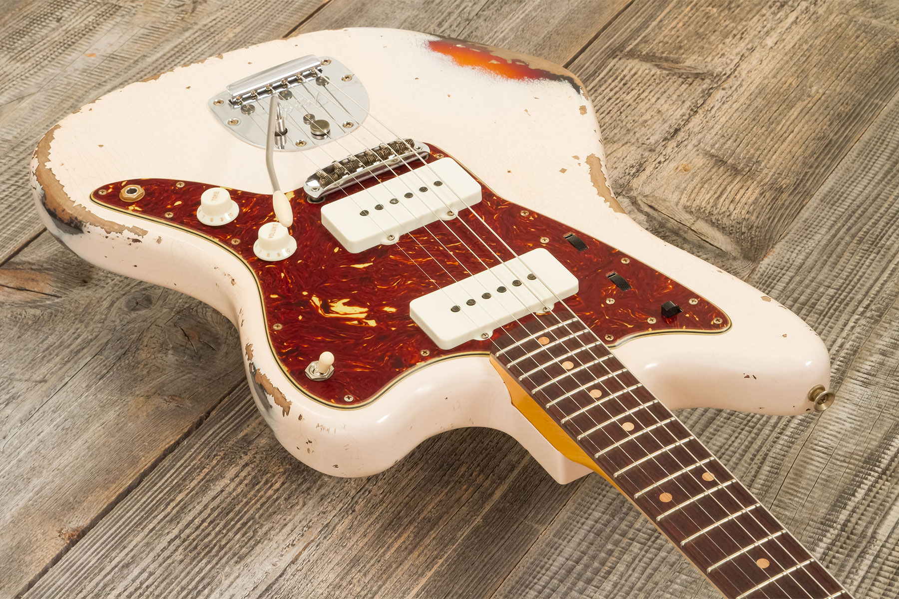 Fender Custom Shop Jazzmaster 1962 2s Trem Rw #r133709 - Heavy Relic Shell Pink O. 3-color Sunburst - Retro-rock elektrische gitaar - Variation 2