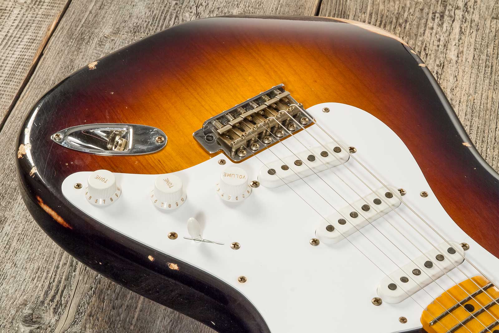 Fender Custom Shop Strat 1954 70th Anniv. 3s Trem Mn #xn4158 - Relic Wide-fade 2-color Sunburst - Elektrische gitaar in Str-vorm - Variation 3