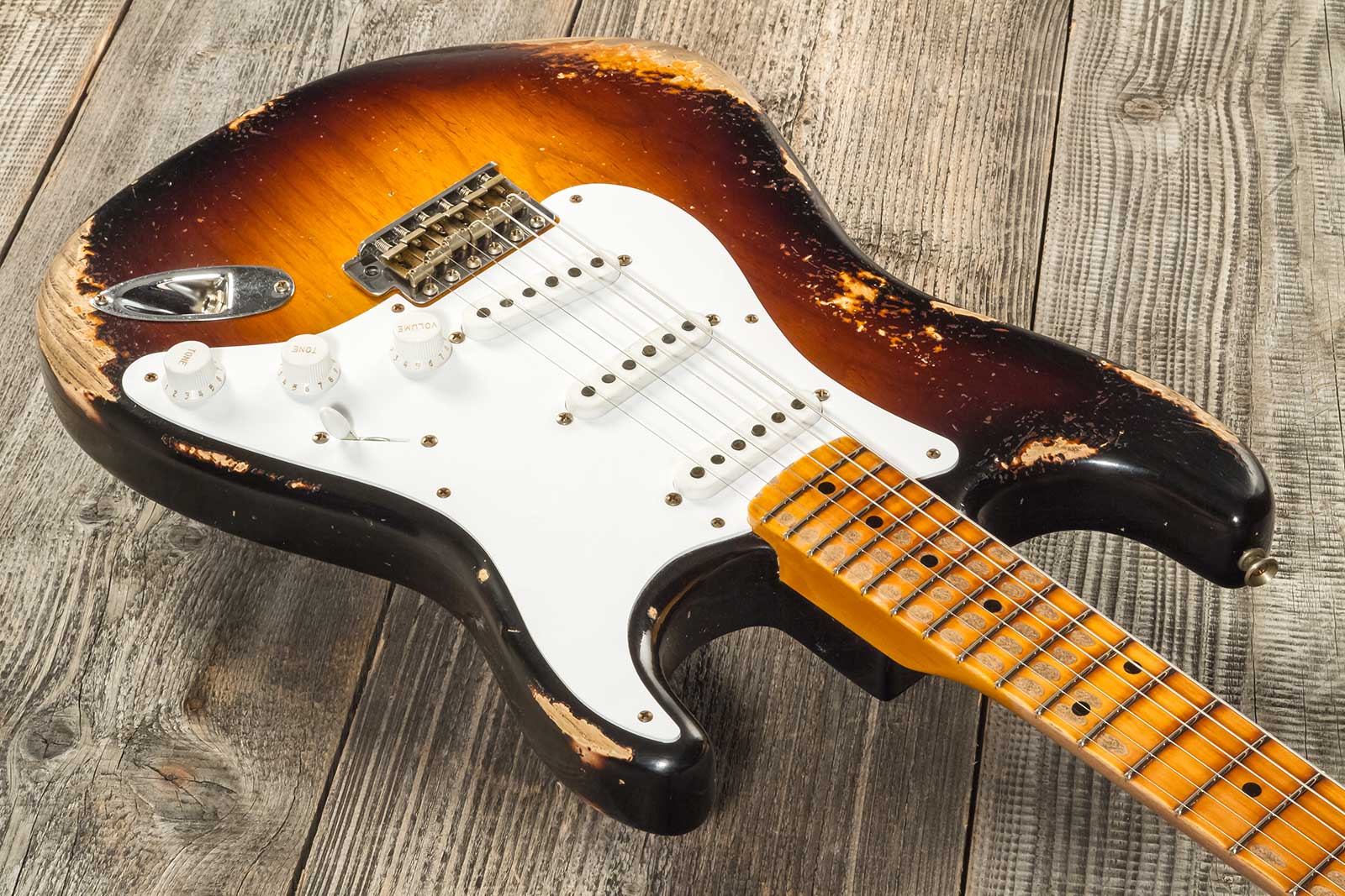 Fender Custom Shop Strat 1954 70th Anniv. 3s Trem Mn #xn4324 - Heavy Relic Wide Fade 2-color Sunburst - Elektrische gitaar in Str-vorm - Variation 2