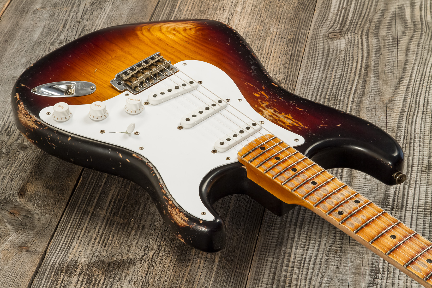 Fender Custom Shop Strat 1954 70th Anniv. 3s Trem Mn #xn4343 - Heavy Relic 2-color Sunburst - Elektrische gitaar in Str-vorm - Variation 2