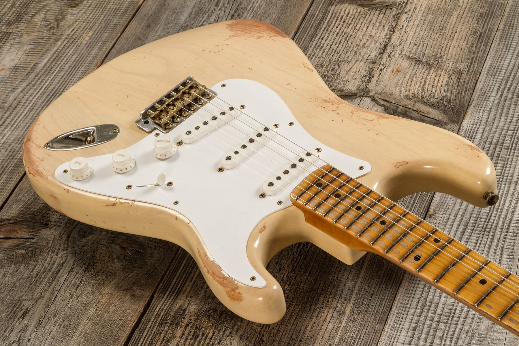 Fender Custom Shop Strat 1954 70th Anniv. 3s Trem Mn #xn5073 - Heavy Relic Vintage Blonde - Elektrische gitaar in Str-vorm - Variation 2