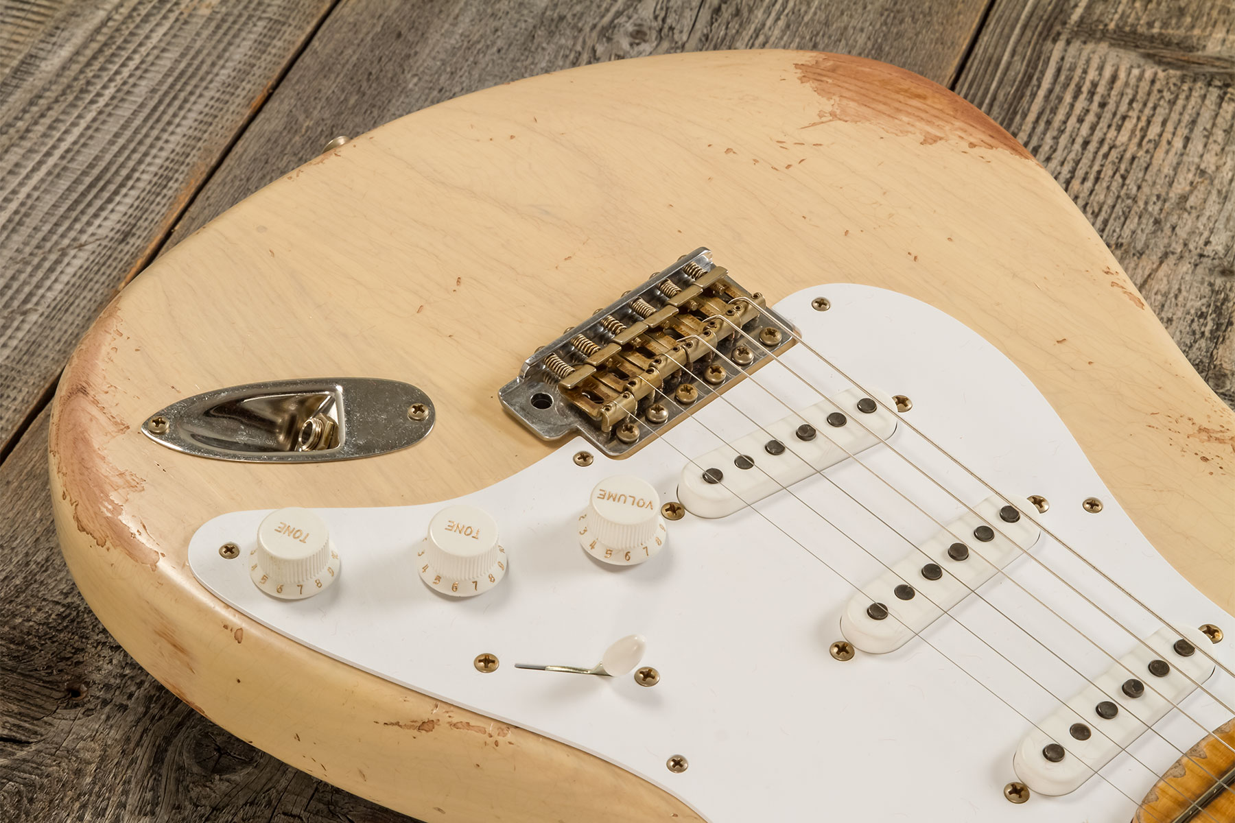 Fender Custom Shop Strat 1954 70th Anniv. 3s Trem Mn #xn5073 - Heavy Relic Vintage Blonde - Elektrische gitaar in Str-vorm - Variation 3