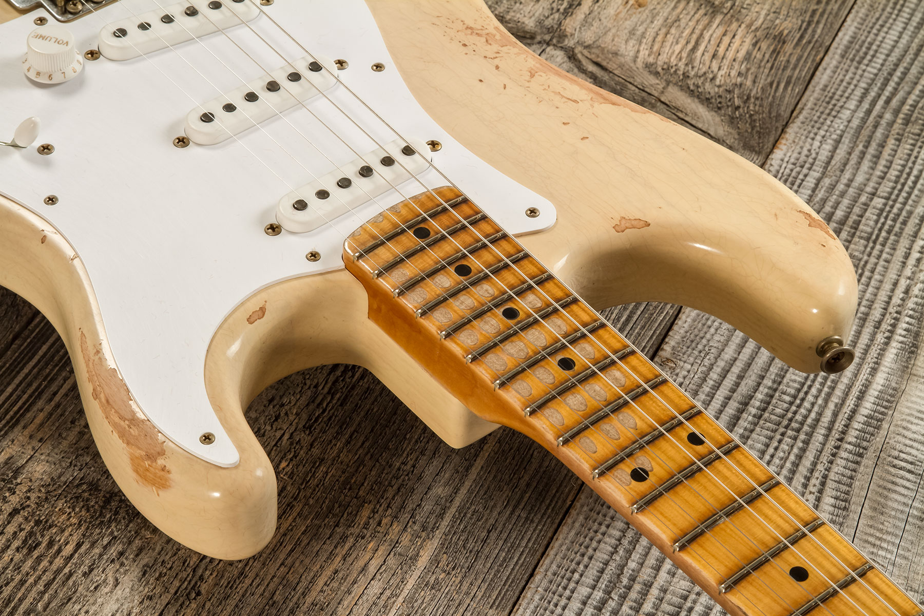 Fender Custom Shop Strat 1954 70th Anniv. 3s Trem Mn #xn5073 - Heavy Relic Vintage Blonde - Elektrische gitaar in Str-vorm - Variation 4