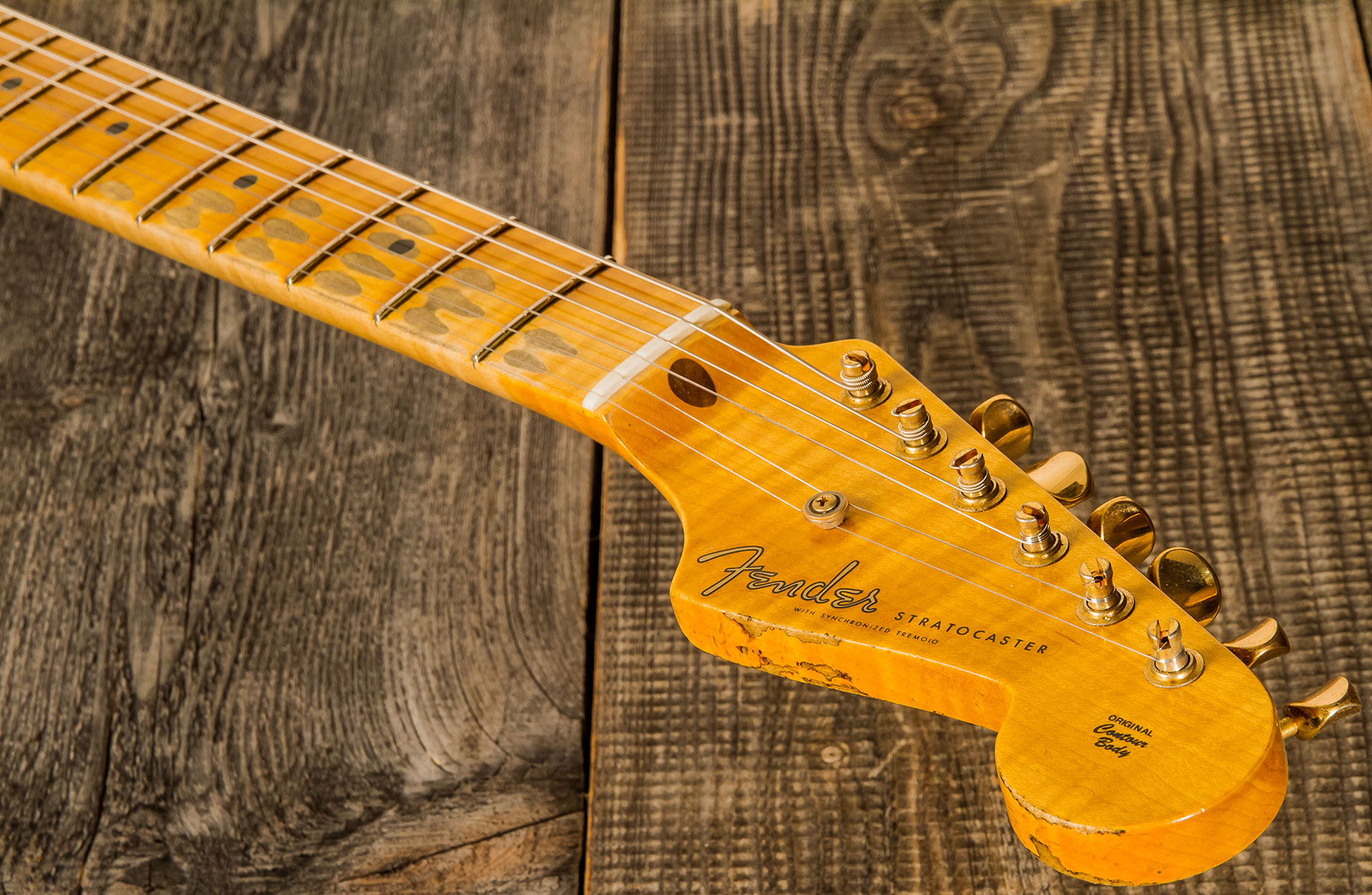 Fender Custom Shop Strat 1955 Bone Tone Usa 3s Trem Mn #cz554628 - Relic Honey Blonde W/ Gold Hardware - Elektrische gitaar in Str-vorm - Variation 4