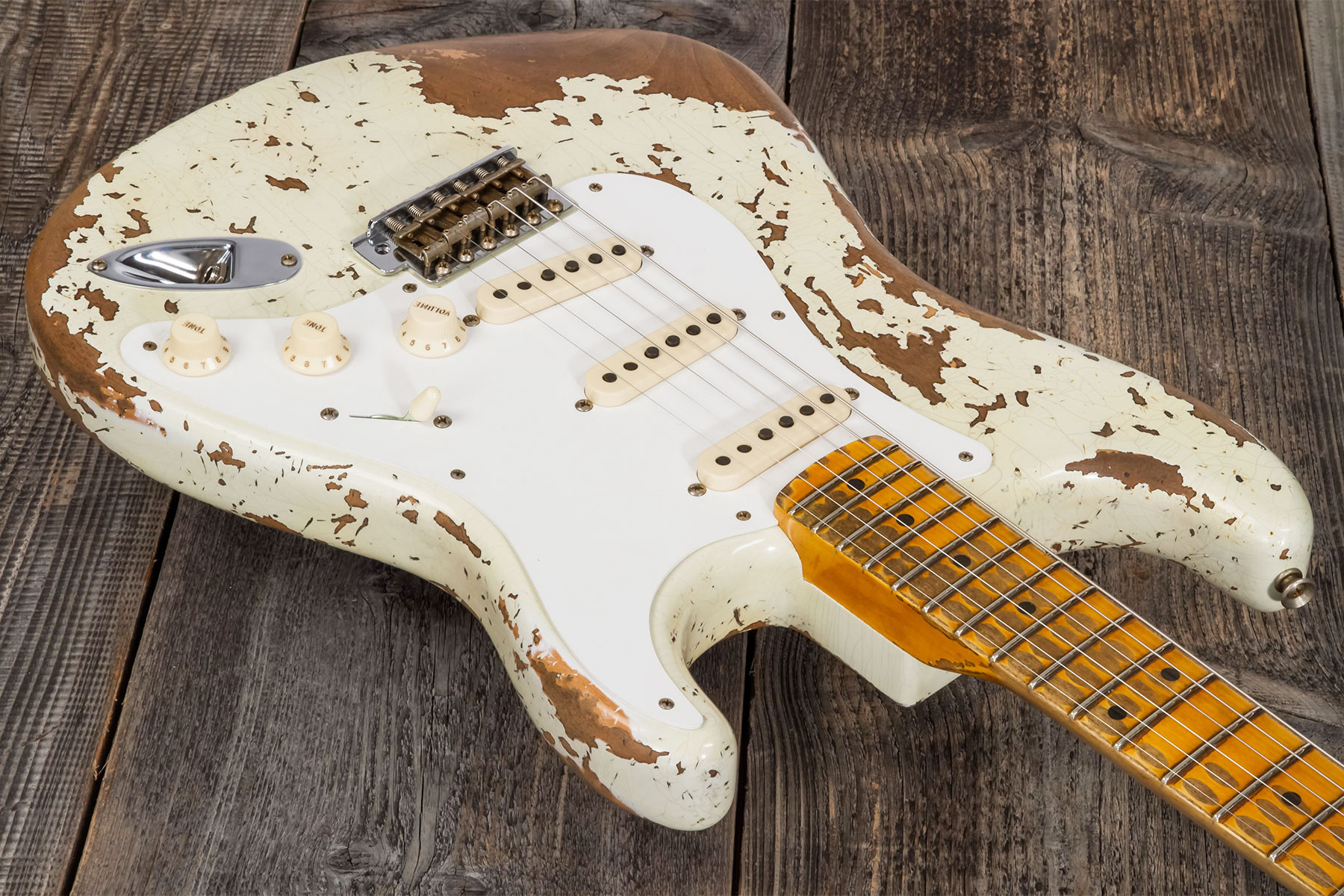 Fender Custom Shop Strat 1956 3s Trem Mn #cz568636 - Super Heavy Relic Aged India Ivory - Elektrische gitaar in Str-vorm - Variation 2