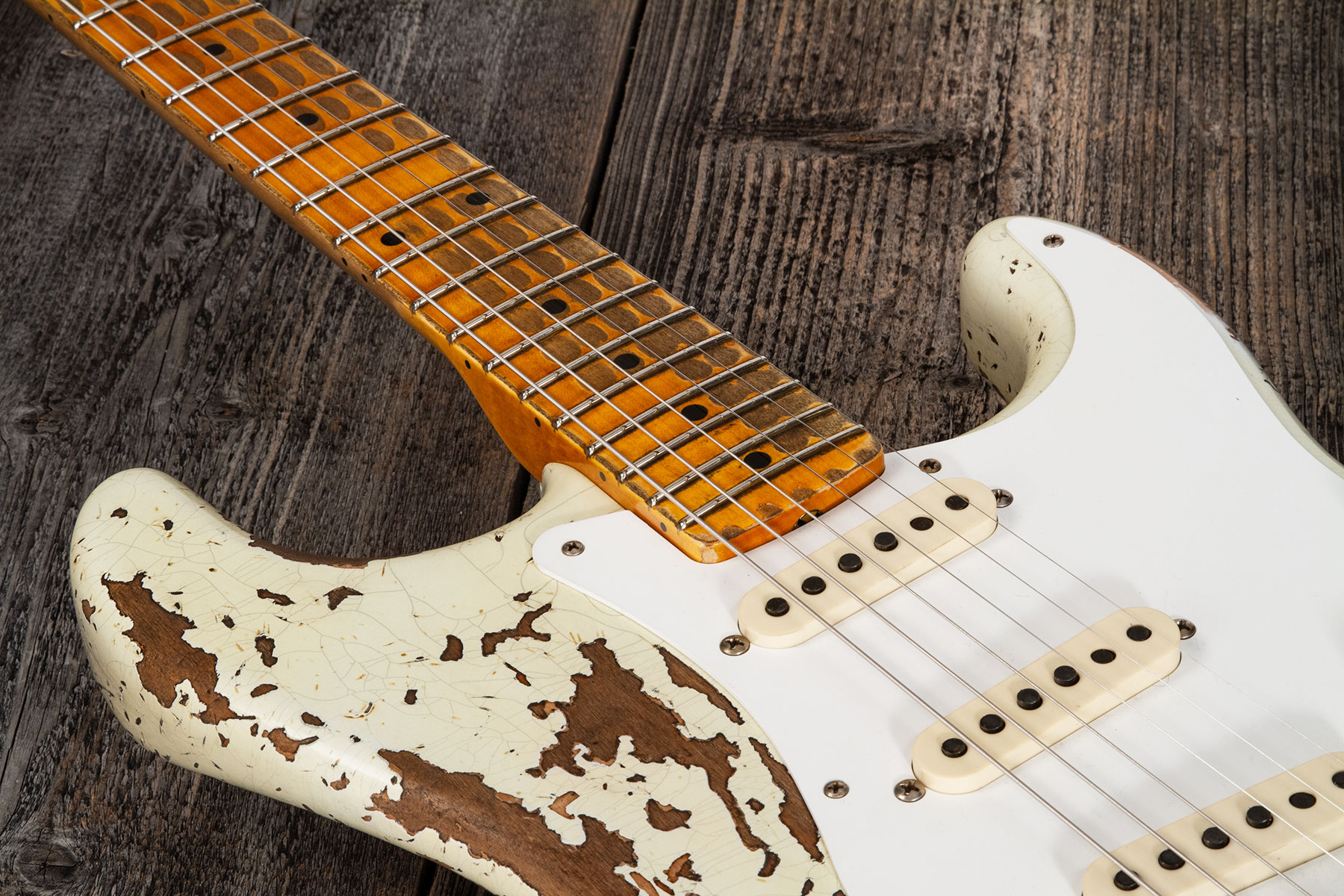 Fender Custom Shop Strat 1956 3s Trem Mn #cz568636 - Super Heavy Relic Aged India Ivory - Elektrische gitaar in Str-vorm - Variation 3