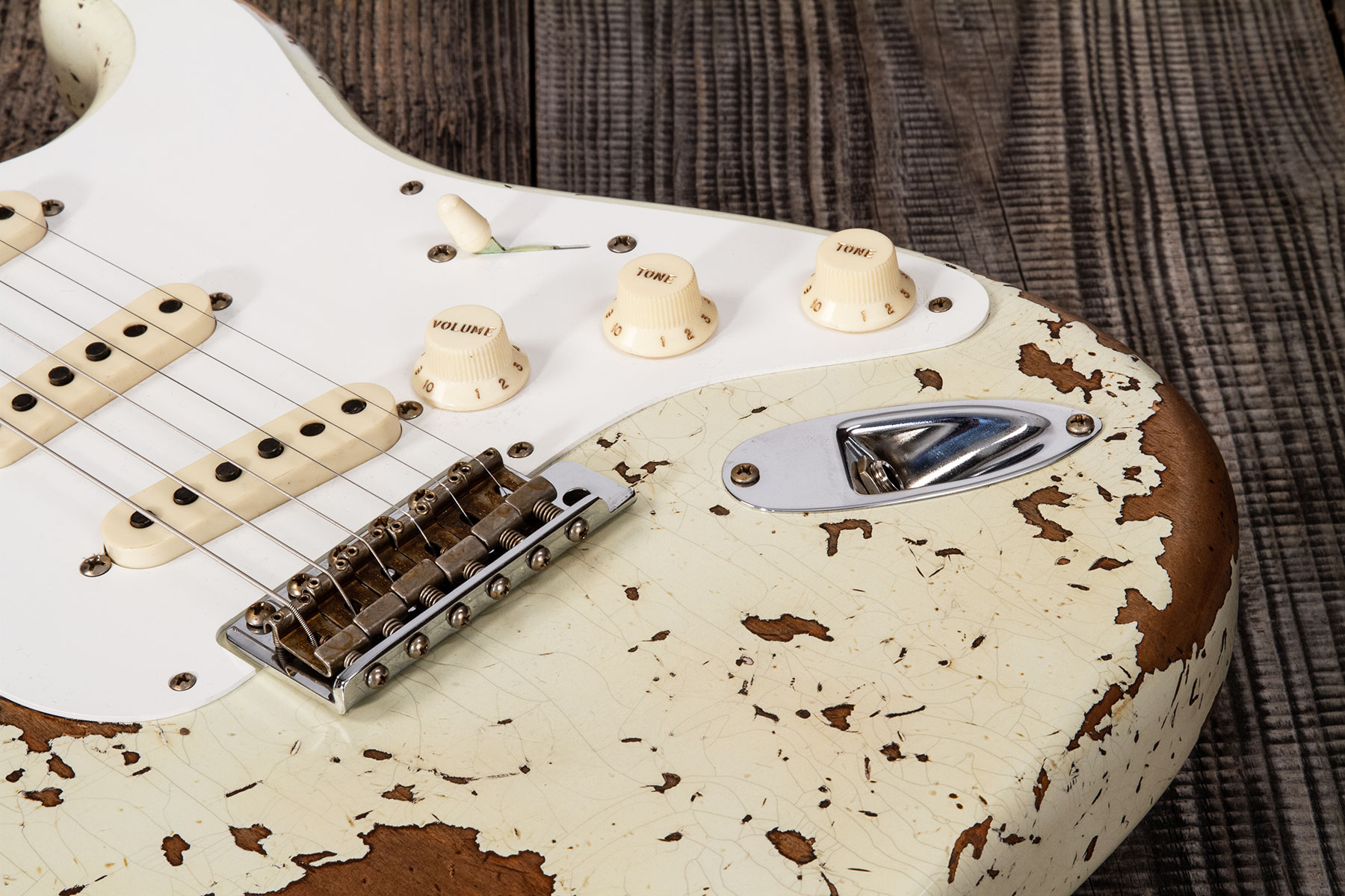 Fender Custom Shop Strat 1956 3s Trem Mn #cz568636 - Super Heavy Relic Aged India Ivory - Elektrische gitaar in Str-vorm - Variation 5