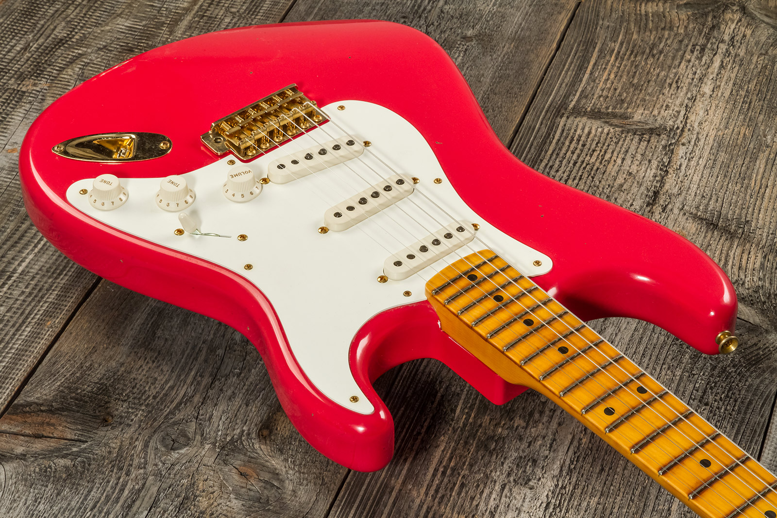 Fender Custom Shop Strat 1956 3s Trem Mn #r130433 - Journeyman Relic Fiesta Red - Elektrische gitaar in Str-vorm - Variation 2