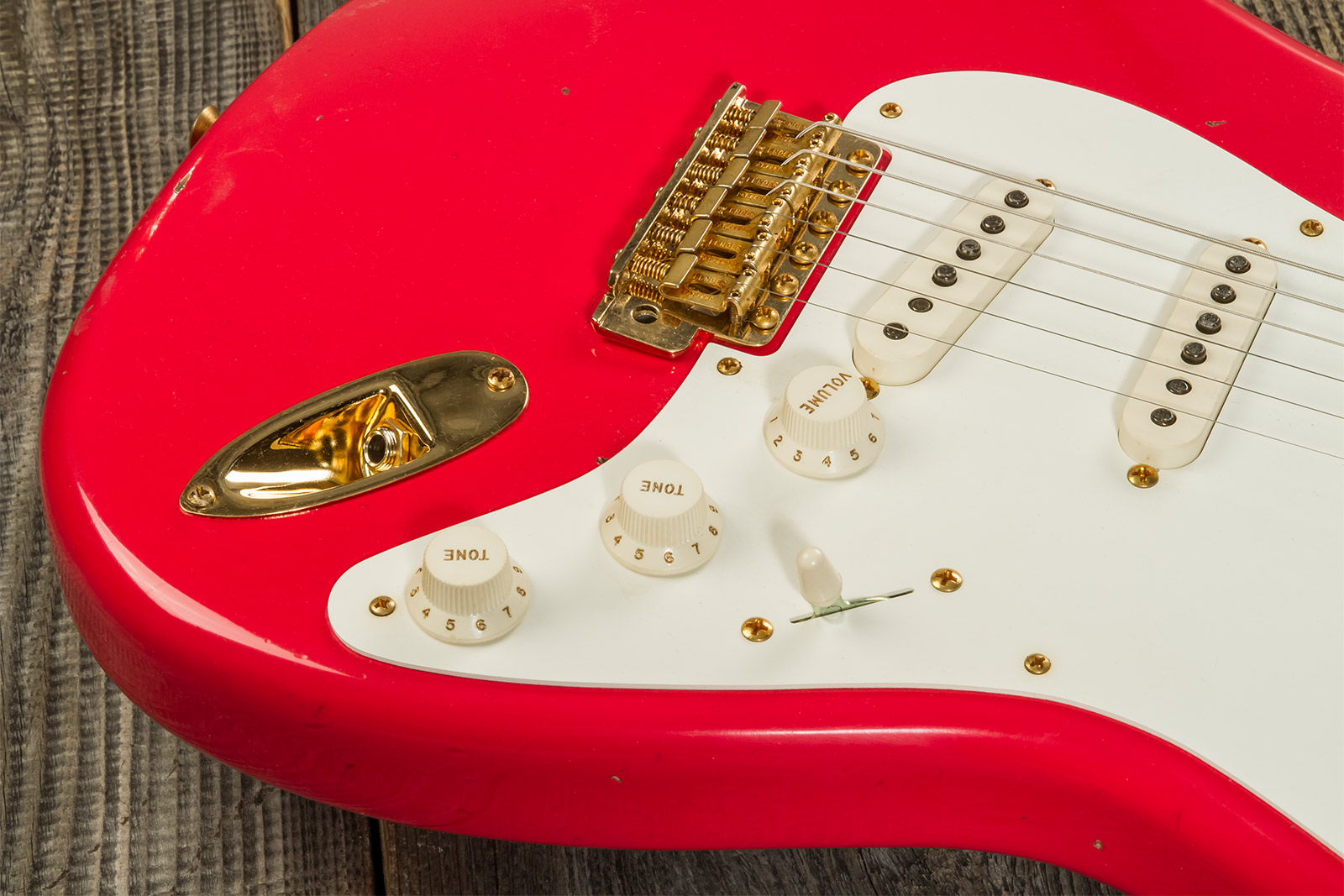 Fender Custom Shop Strat 1956 3s Trem Mn #r130433 - Journeyman Relic Fiesta Red - Elektrische gitaar in Str-vorm - Variation 4